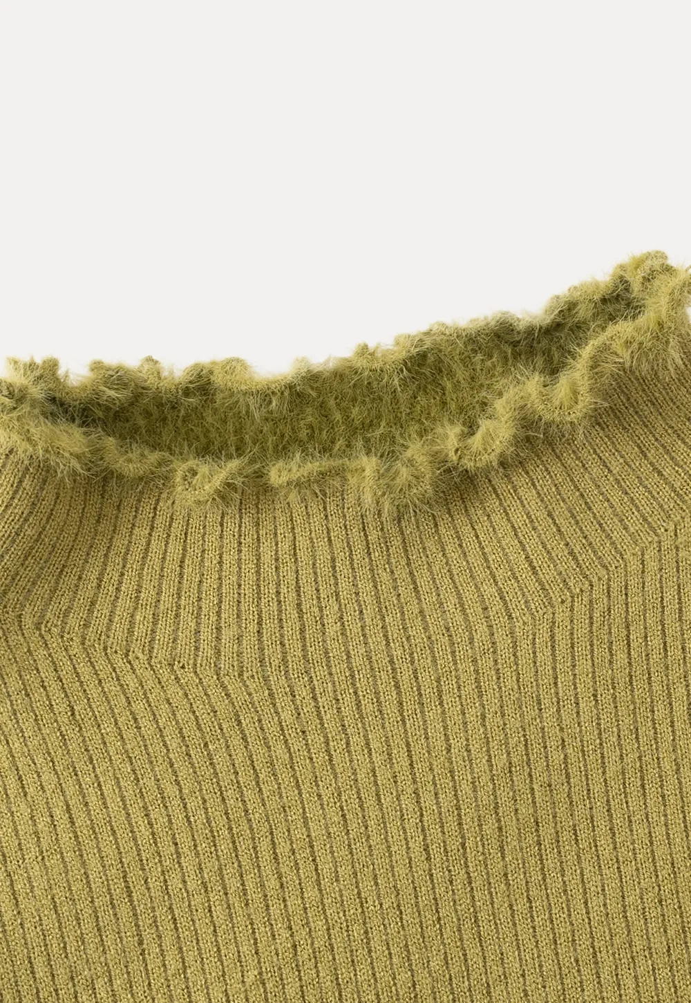 Women Basic Ribbed Sweater with Ruffled Edges