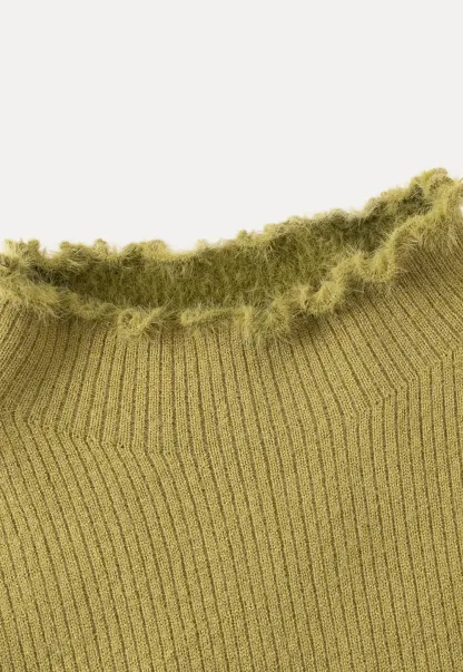 Women Basic Ribbed Sweater with Ruffled Edges