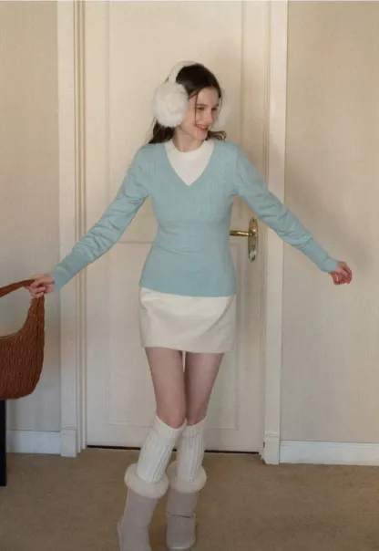 V Neck Long Sleeve Knit Sweater