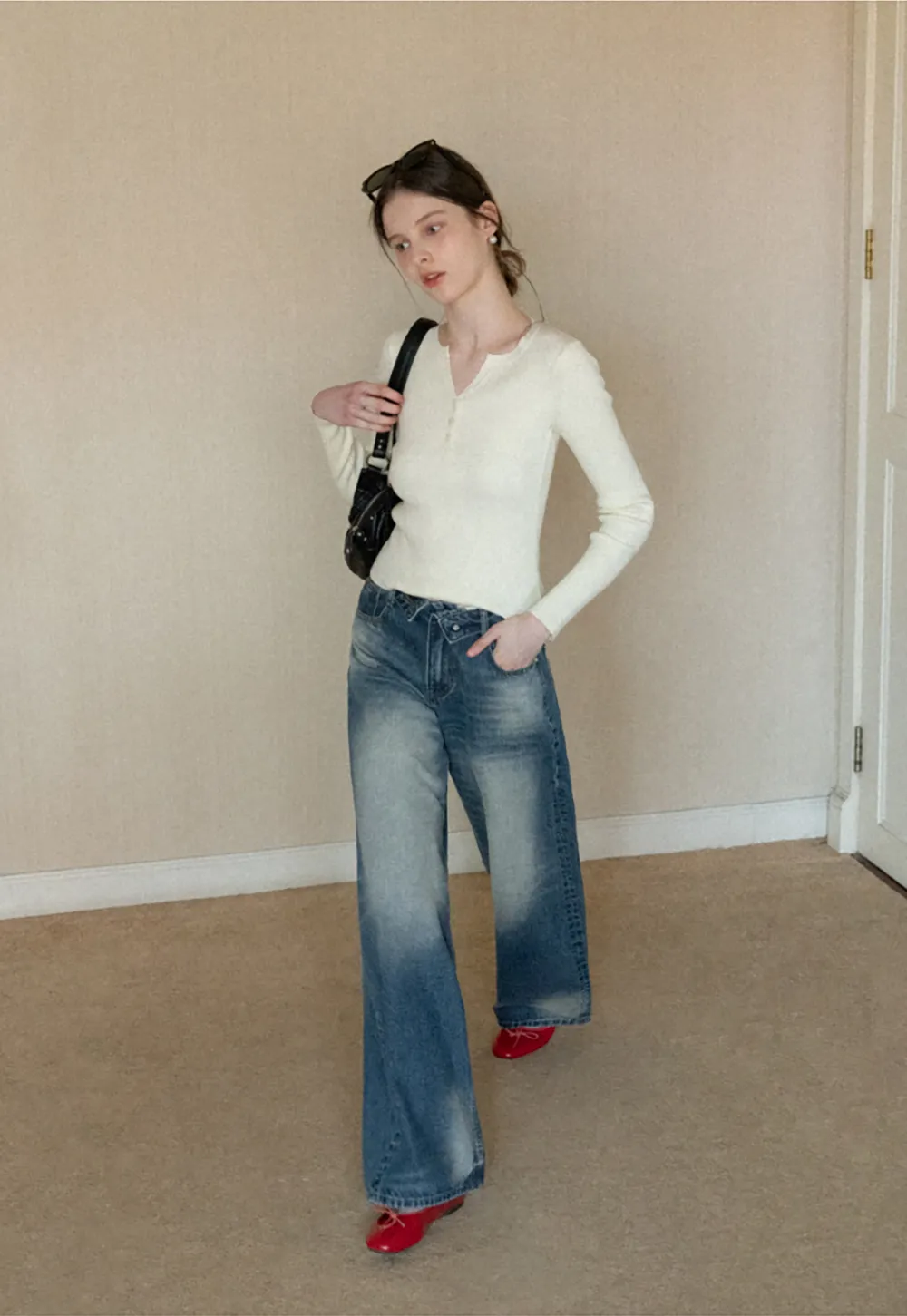 Elegant Henley Knit Top with Button Detail