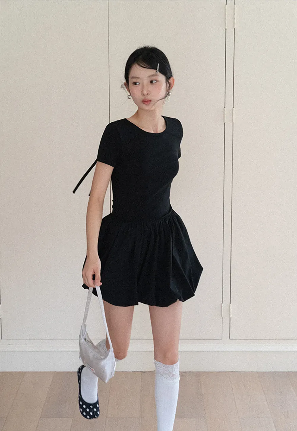 Short Sleeve Dress with Back Cutout and Bow Detail