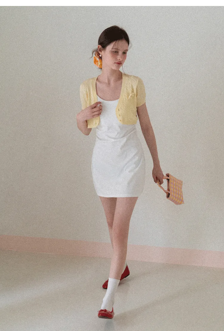 Short Sleeve Cable Knit Cardigan with Button Closure