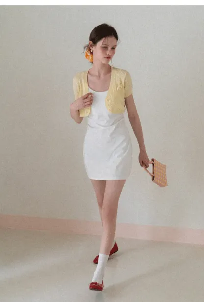 Short Sleeve Cable Knit Cardigan with Button Closure