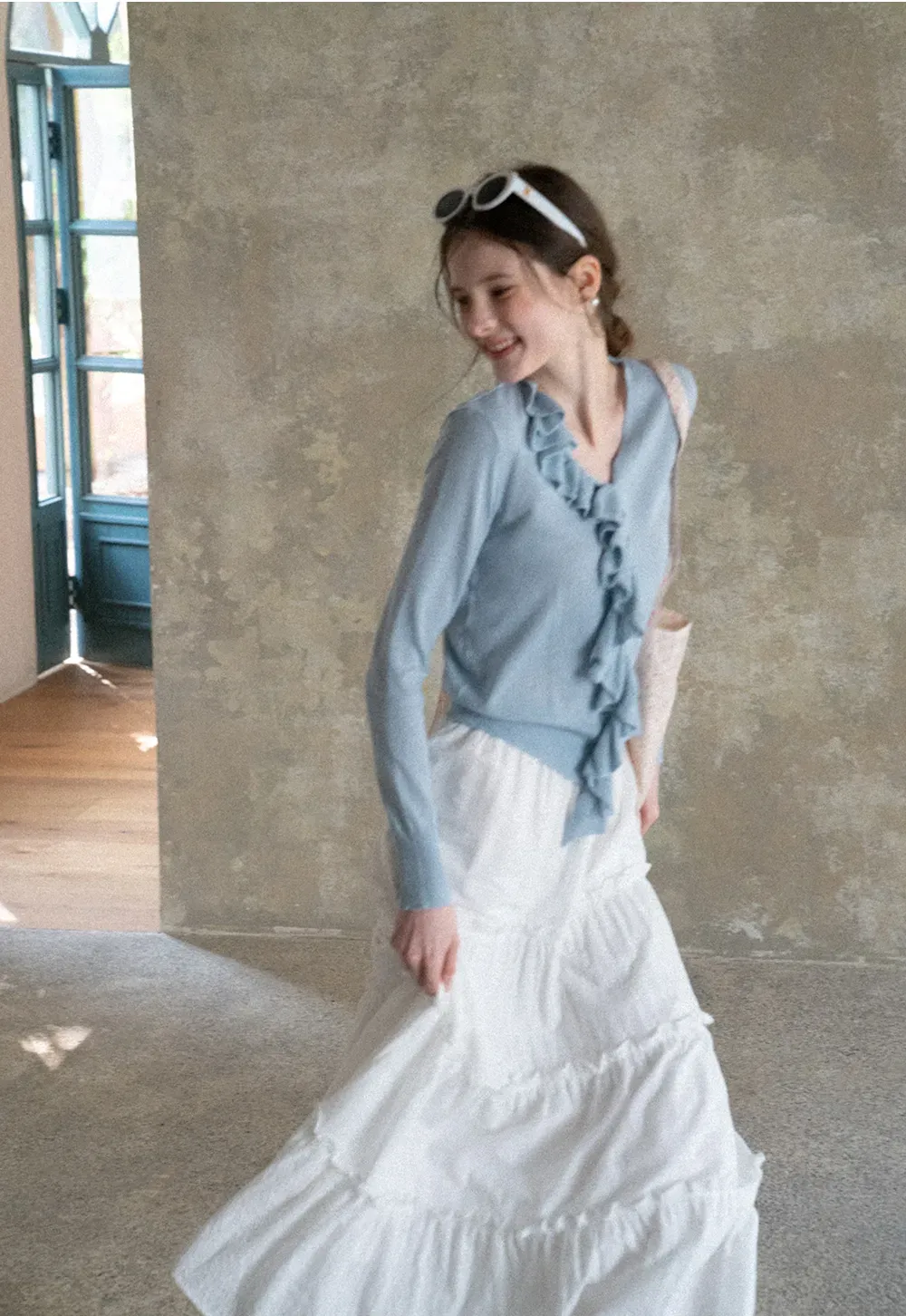 Tiered Ruffled Eyelet Maxi Skirt