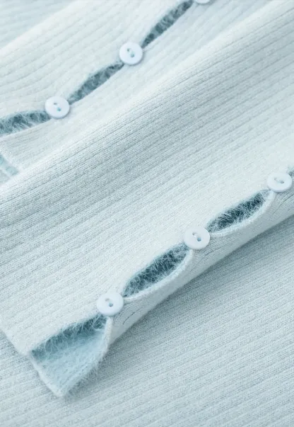 Elegant High Neck Knit Sweater with Button Detail Sleeve