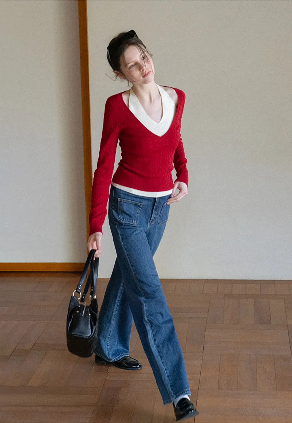 Cable Knit Sweater with Back Tie Detail