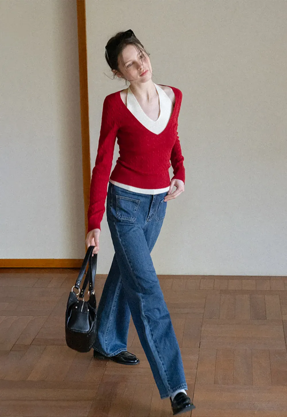 Cable Knit Sweater with Back Tie Detail