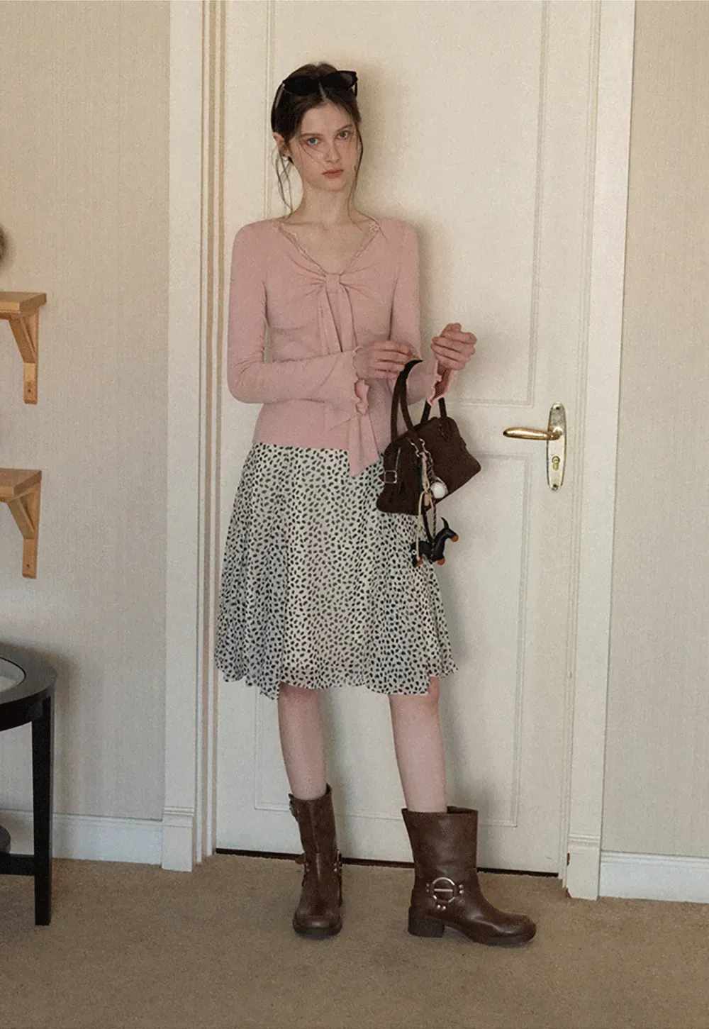 Elegant V Neck Long Sleeve Top with Bow Detail