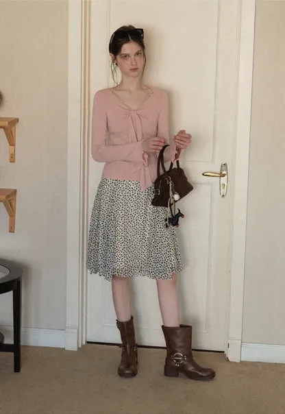 Elegant V Neck Long Sleeve Top with Bow Detail