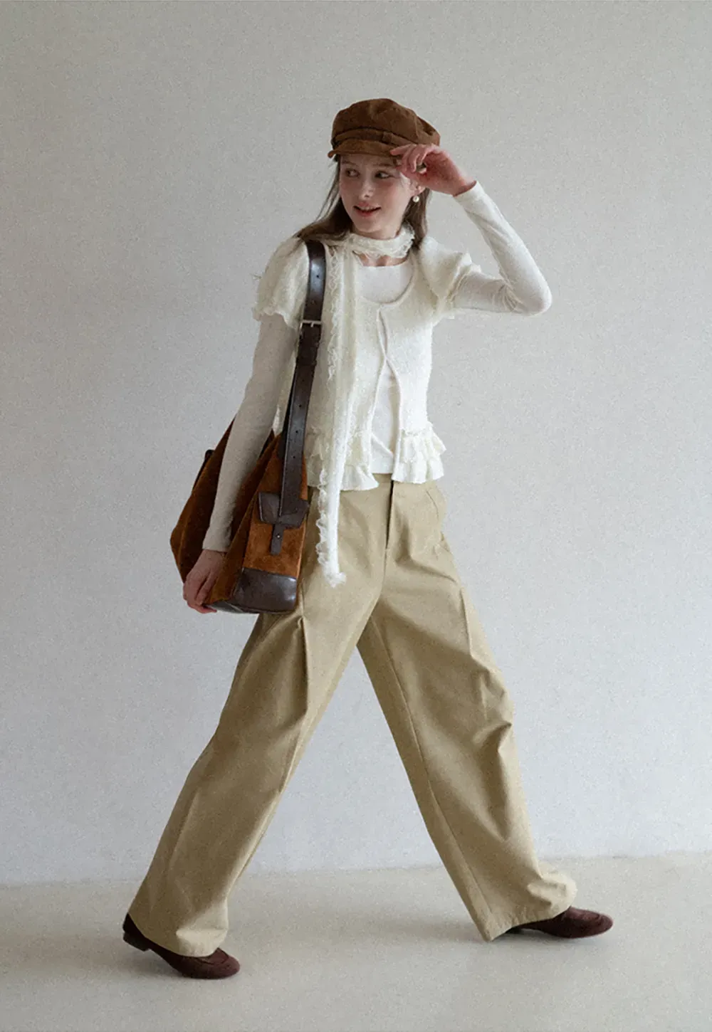 floral lace top with puffed sleeves and ruffled hem