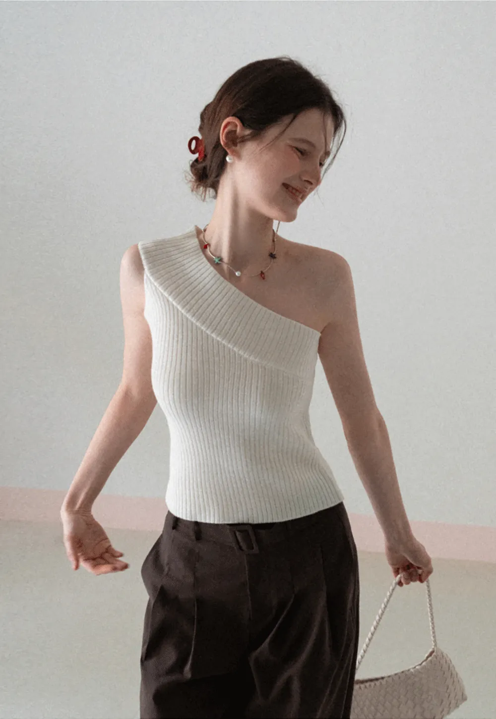 Asymmetrical Ribbed Knit Sleeveless Top