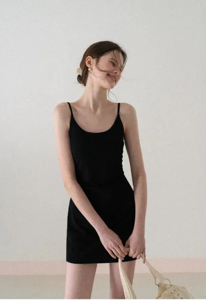 Sleeveless fitted mini dress with thin straps