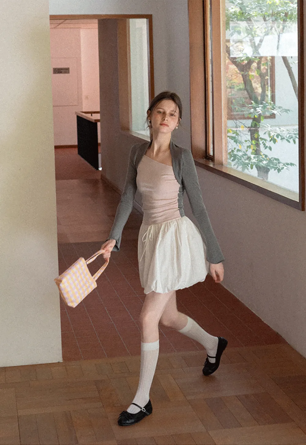 Puffed skirt with drawstring waist