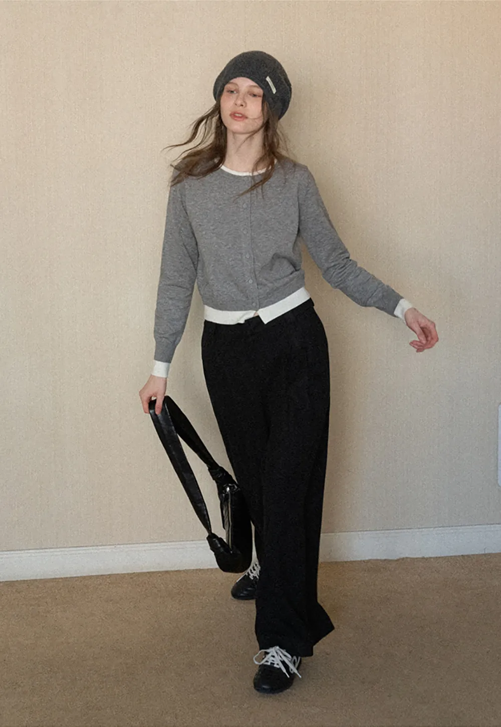 Elegant Round Neck Knit Sweater with Button Detail