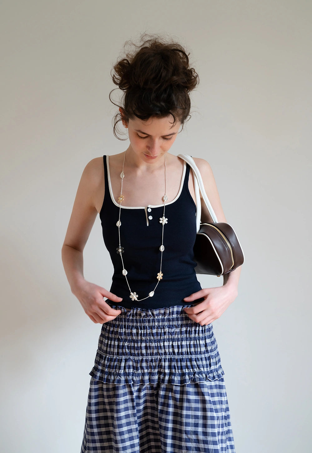 Contrast Trim Buttoned Tank Top