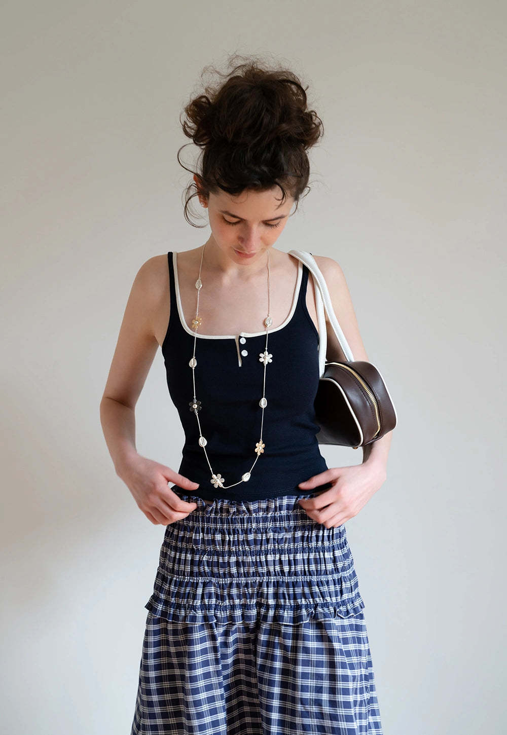Contrast Trim Buttoned Tank Top