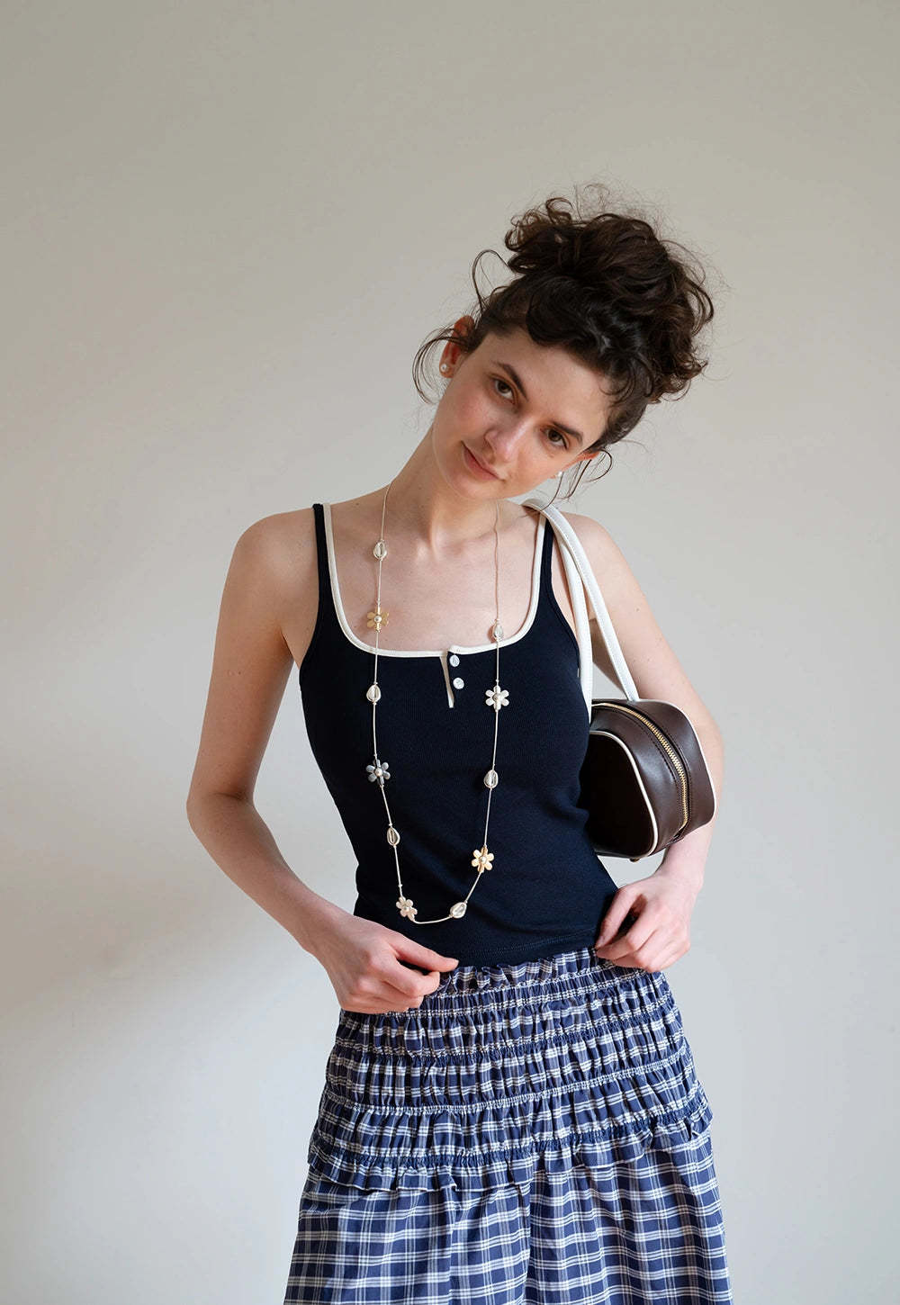 Contrast Trim Buttoned Tank Top