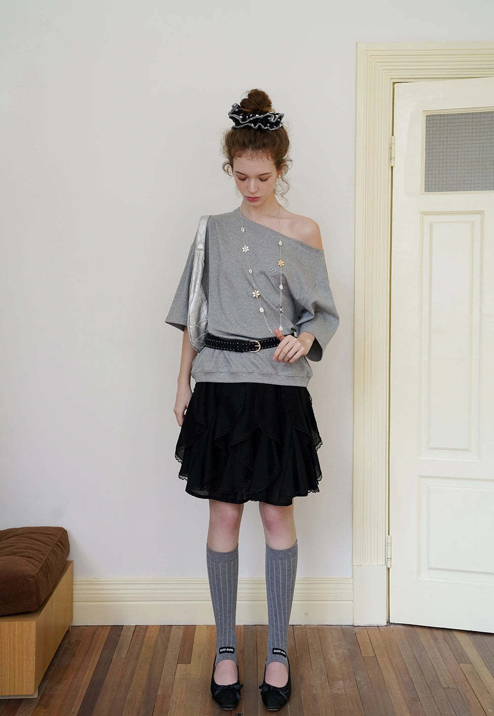 Off-Shoulder Tee with Heart Detail