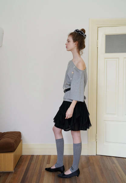 Off-Shoulder Tee with Heart Detail