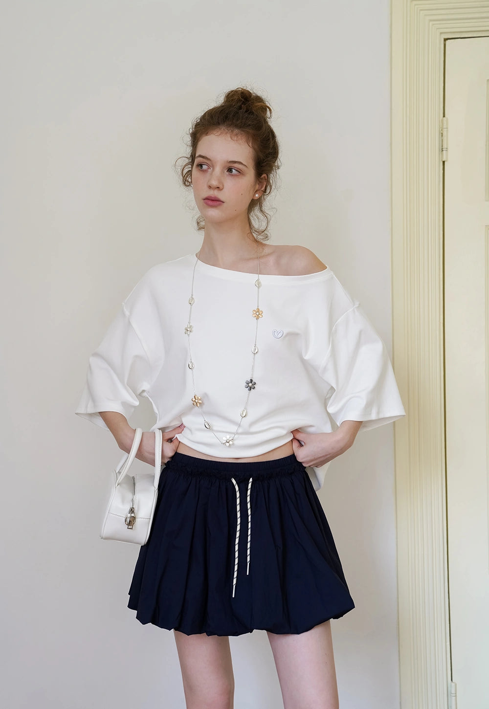 Off-Shoulder Tee with Heart Detail
