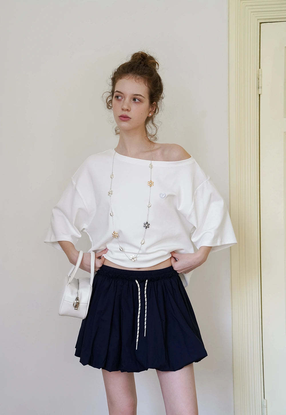 Off-Shoulder Tee with Heart Detail