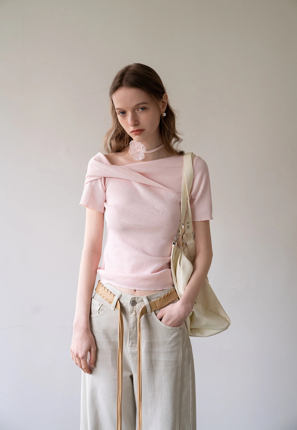 Women's Off-Shoulder Top with Flower Strap