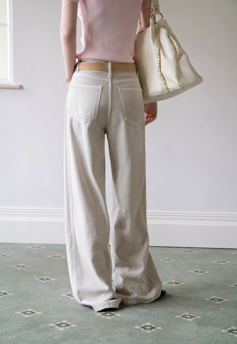 Women's Wide Leg Distressed Jeans with Braided Belt