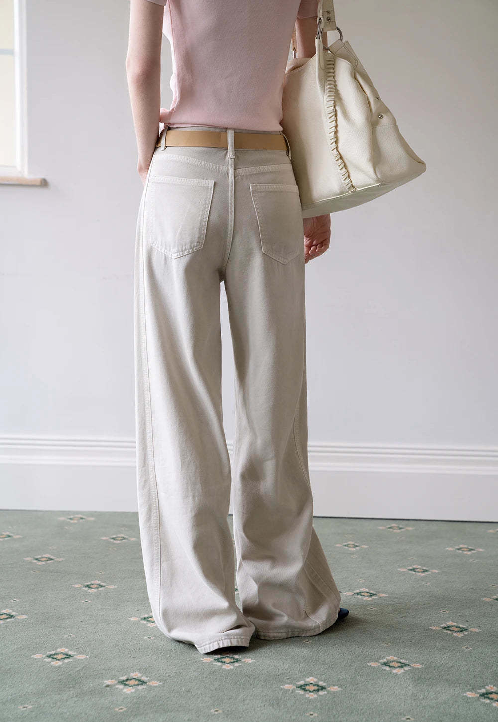 Women's Wide Leg Distressed Jeans with Braided Belt
