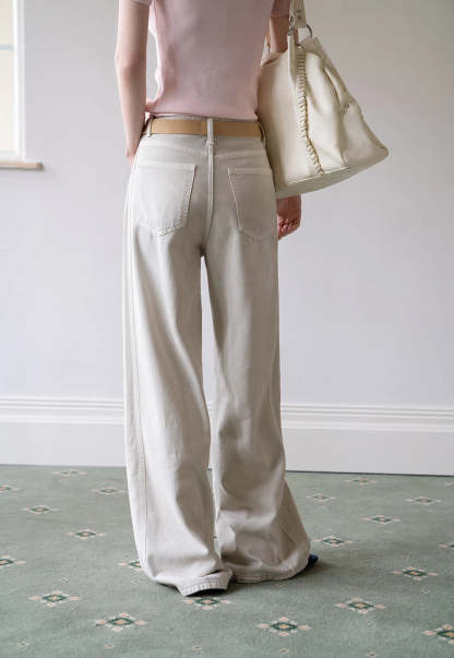 Women's Wide Leg Distressed Jeans with Braided Belt