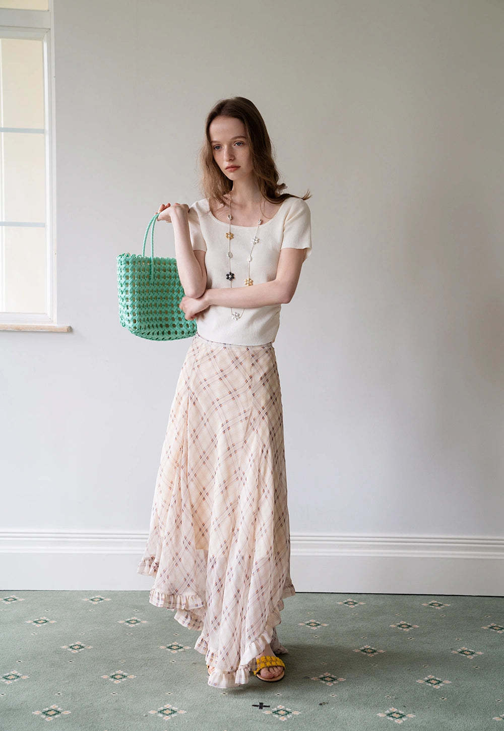 Women's Ruffled Asymmetric Midi Skirt