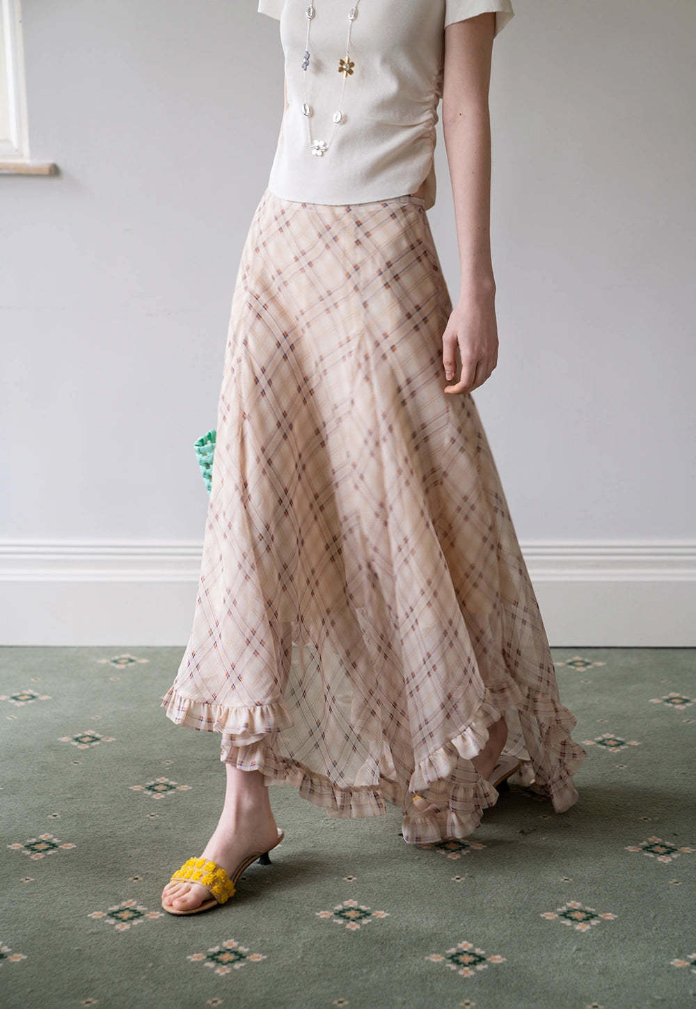 Women's Ruffled Asymmetric Midi Skirt