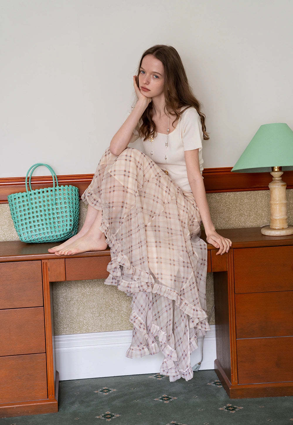 Women's Ruffled Asymmetric Midi Skirt