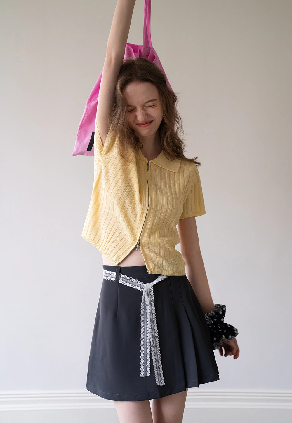 Lace Trim Pleated Skirt