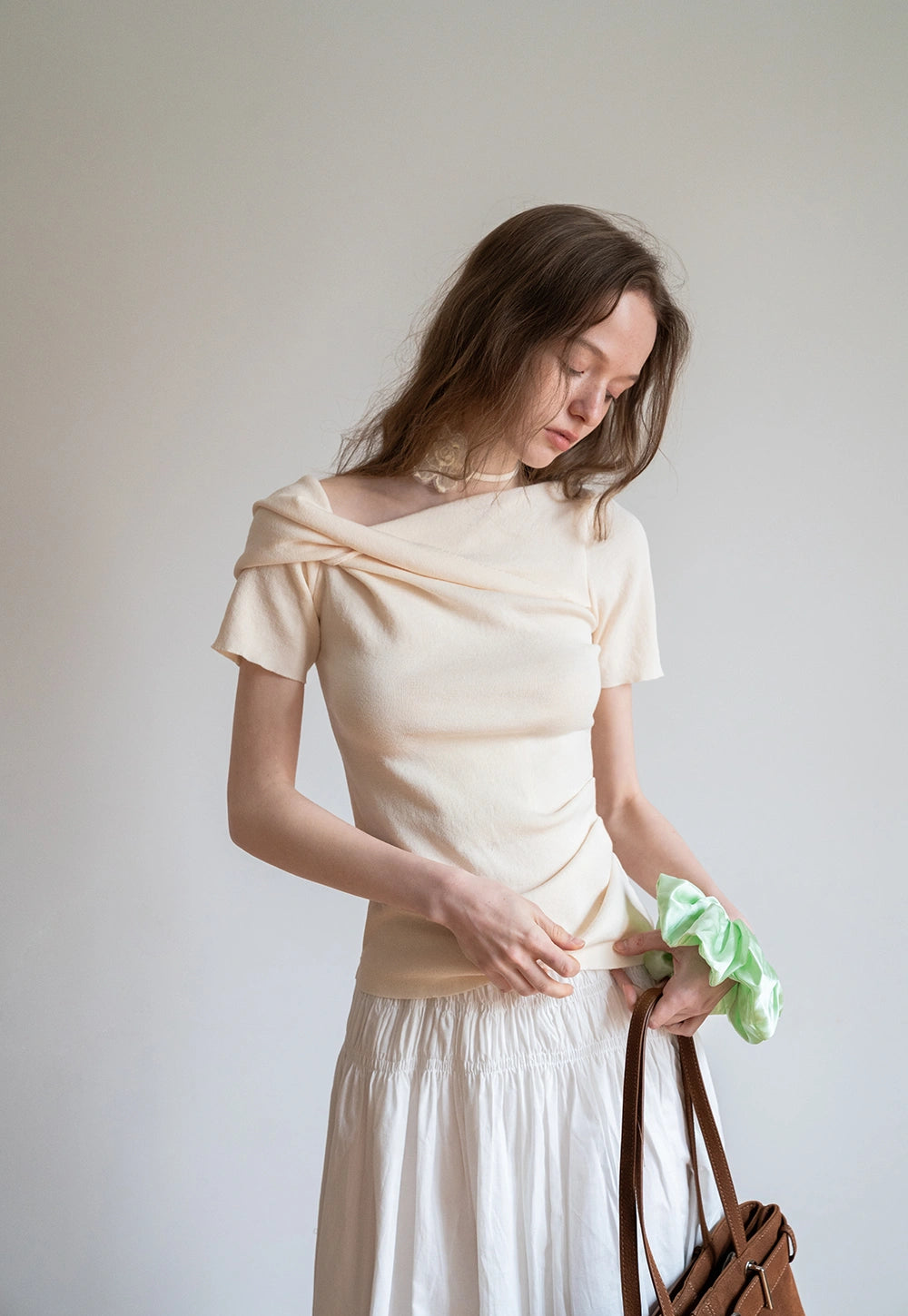 Women's Off-Shoulder Top with Flower Strap