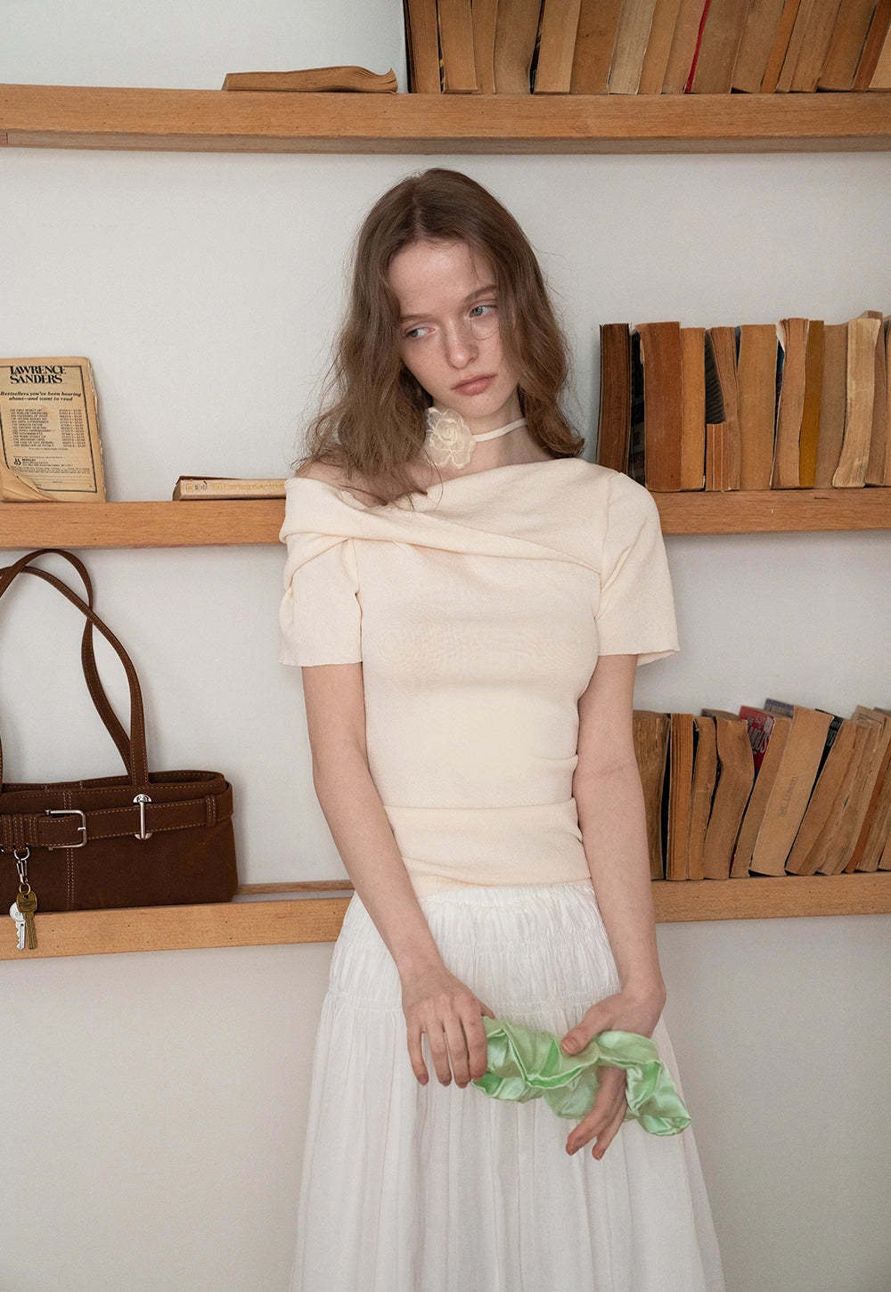 Women's Off-Shoulder Top with Flower Strap