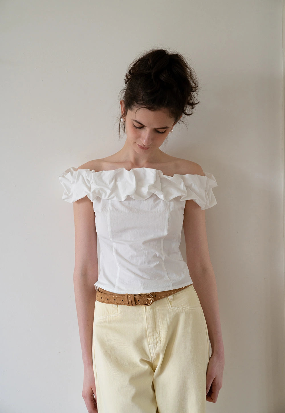 Women's Off Shoulder Ruffle Sleeveless Blouse