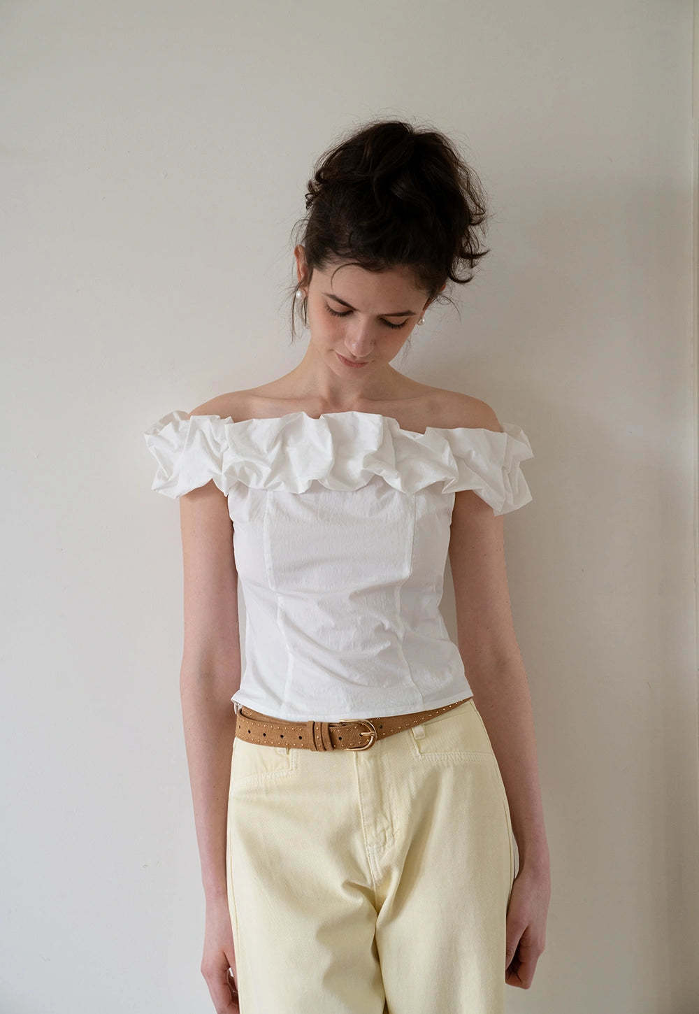 Women's Off Shoulder Ruffle Sleeveless Blouse