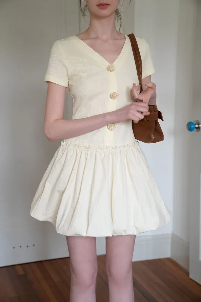 Women's Long-Sleeve Dress with Rose Buttons