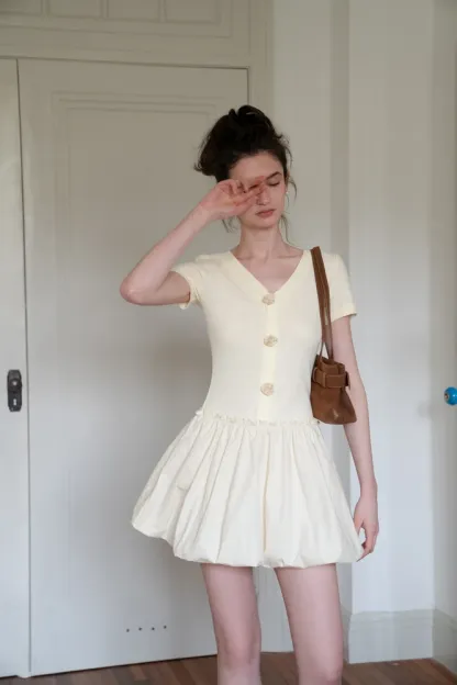 Women's Long-Sleeve Dress with Rose Buttons