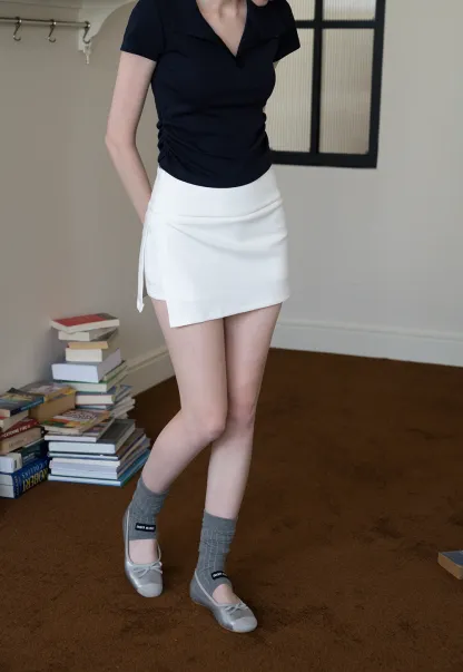 Casual Mini Skirt with Wide Waistband