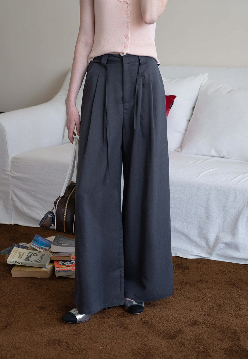 Wide-Leg Pleated Pants