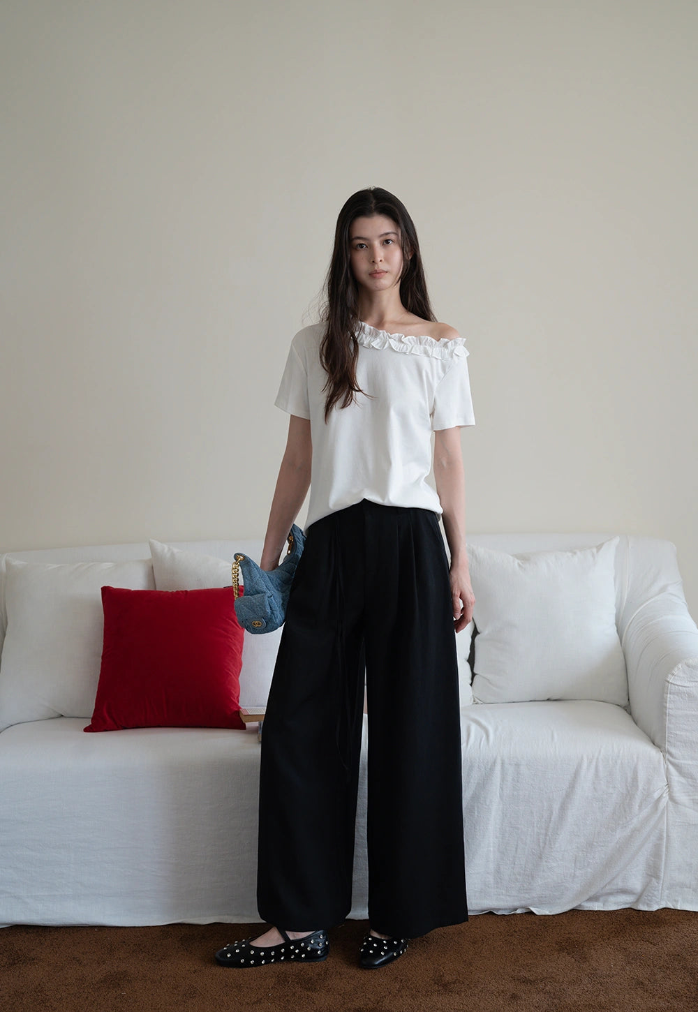 Ruffle Trim Off-Shoulder Tee