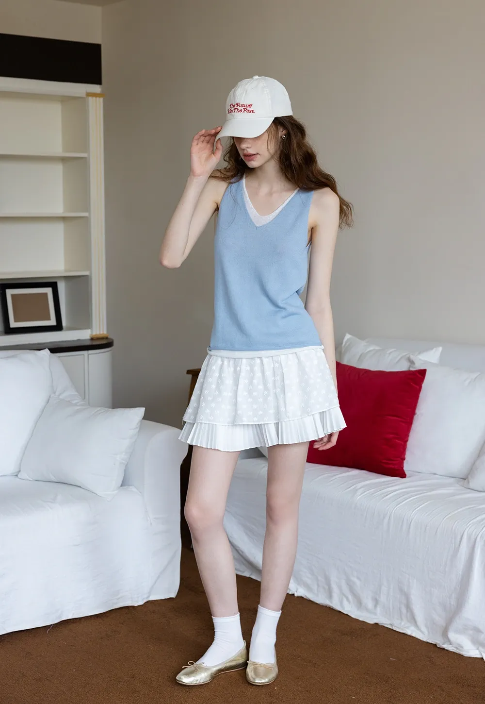 White Pleated Skirt with Floral Details