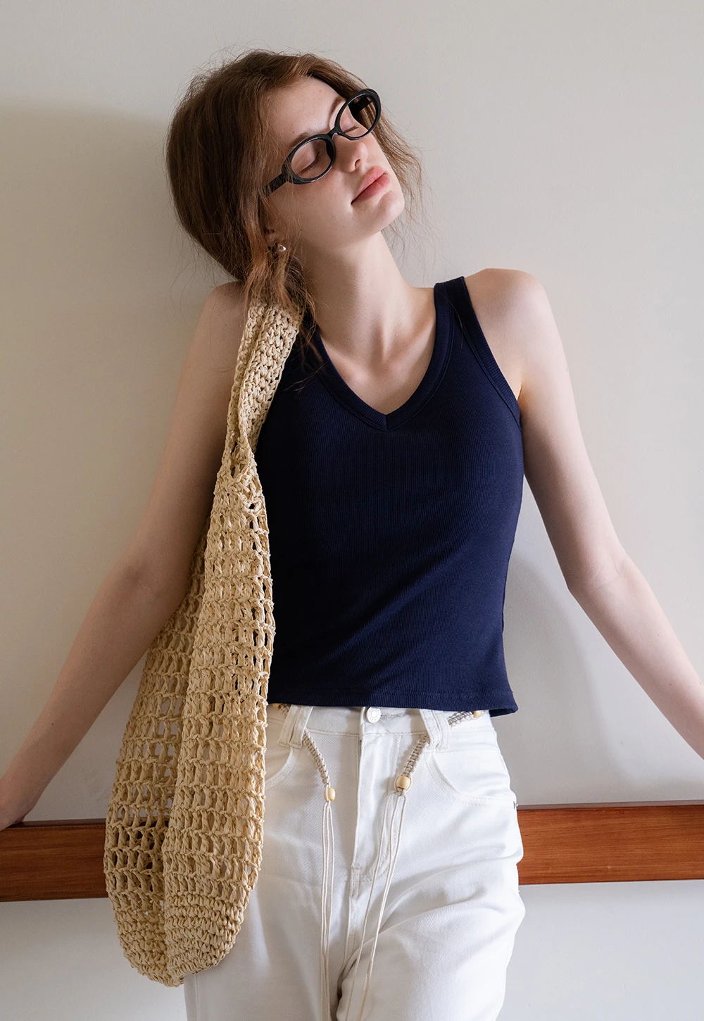 Women’s V-Neck Ribbed Knit Tank Top Sleeveless Basic Cami