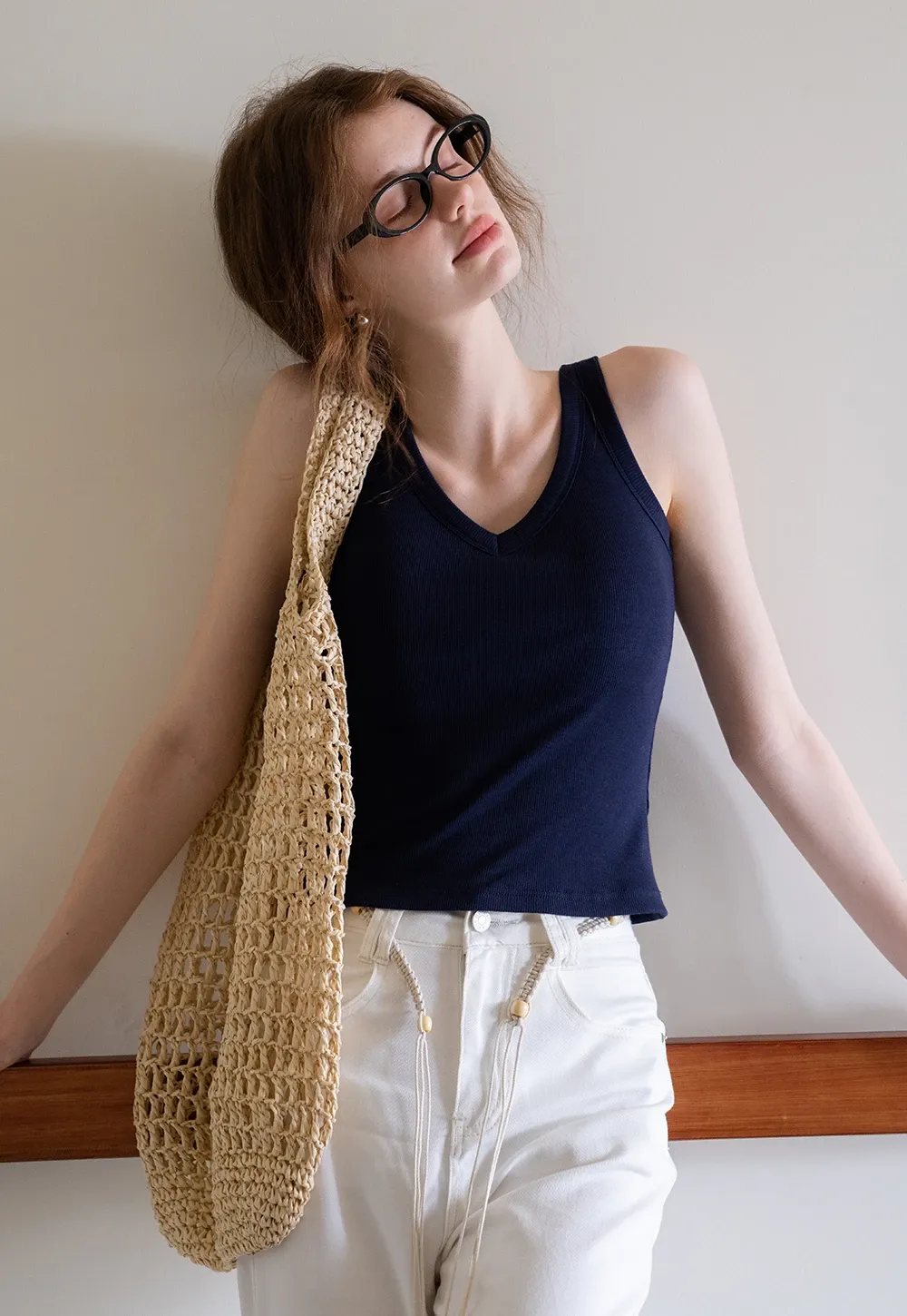 Women’s V-Neck Ribbed Knit Tank Top Sleeveless Basic Cami