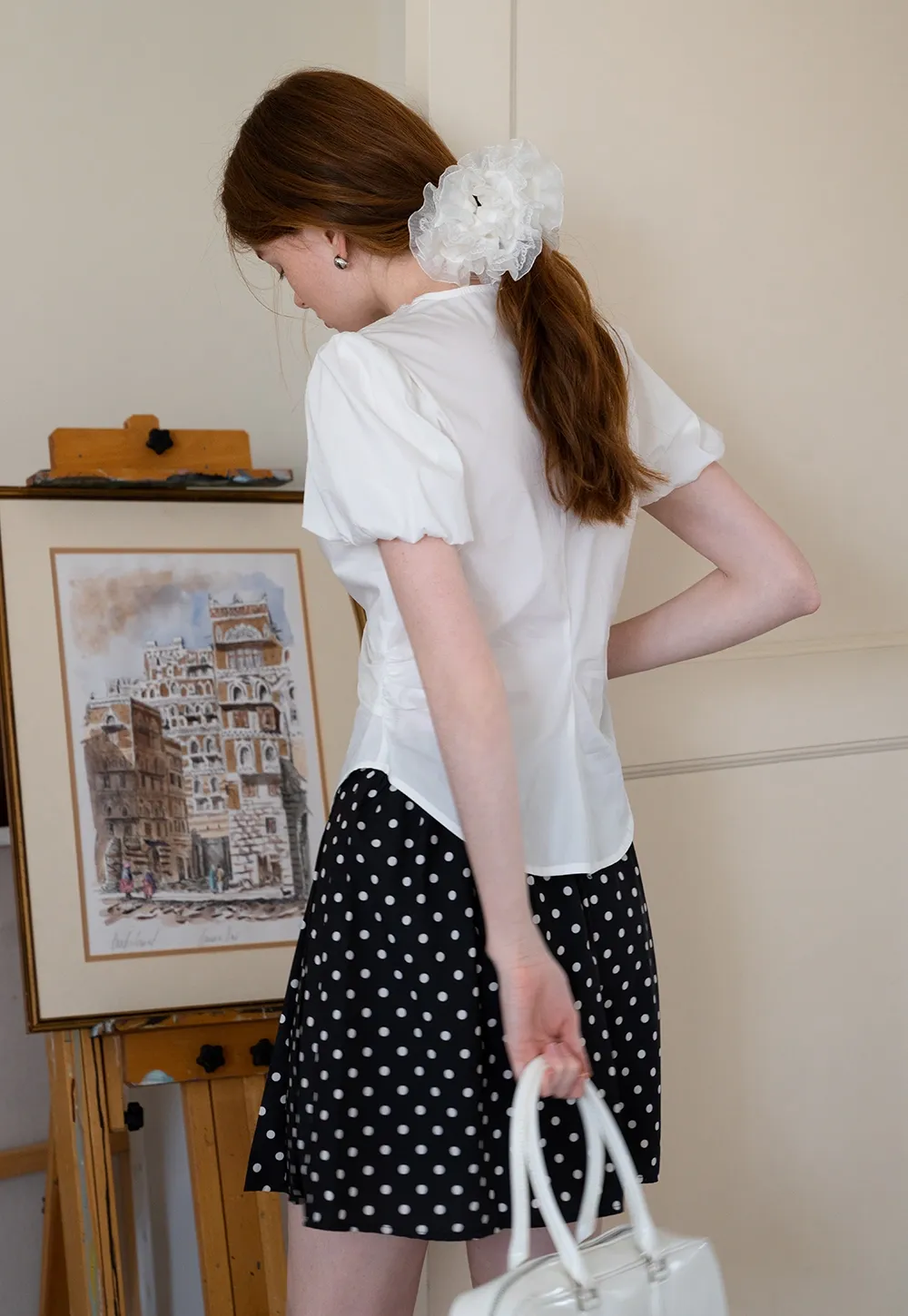 Lace V-Neck Puff Sleeve Top