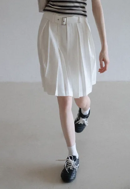 Women's High Waist Pleated Skorts with Belt