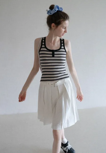 Women's High Waist Pleated Skorts with Belt