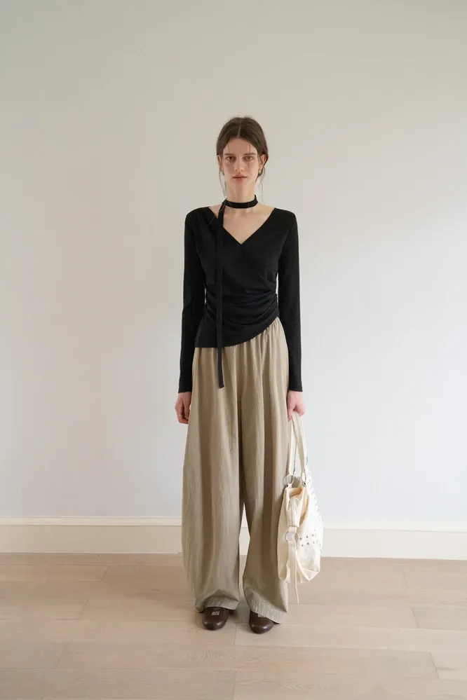 Asymmetrical Rap-Front Draped Knit Top