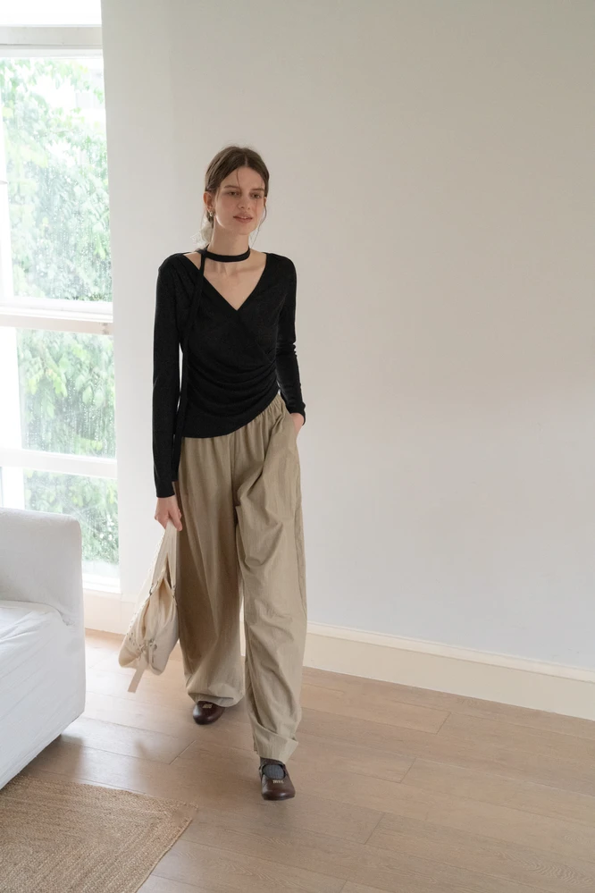 Asymmetrical Rap-Front Draped Knit Top